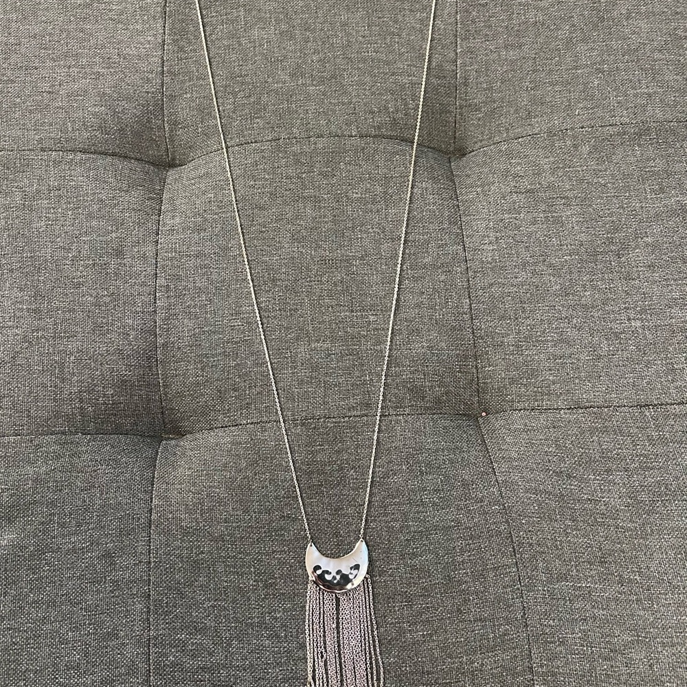 Stella & Dot Silver Crescent Necklace with Tassel